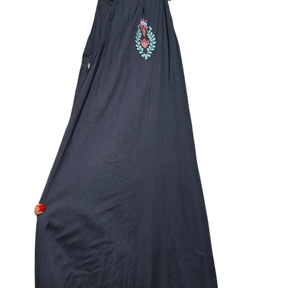 Lula Soul Navy Embroidered Boho Dress with Multicolor Floral Stitching - Picture 5 of 11